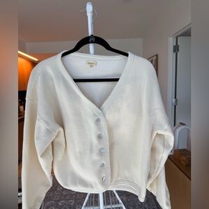 DONNI Eco-Fleece Cardigan Sweatshirt - Cream, Size Medium